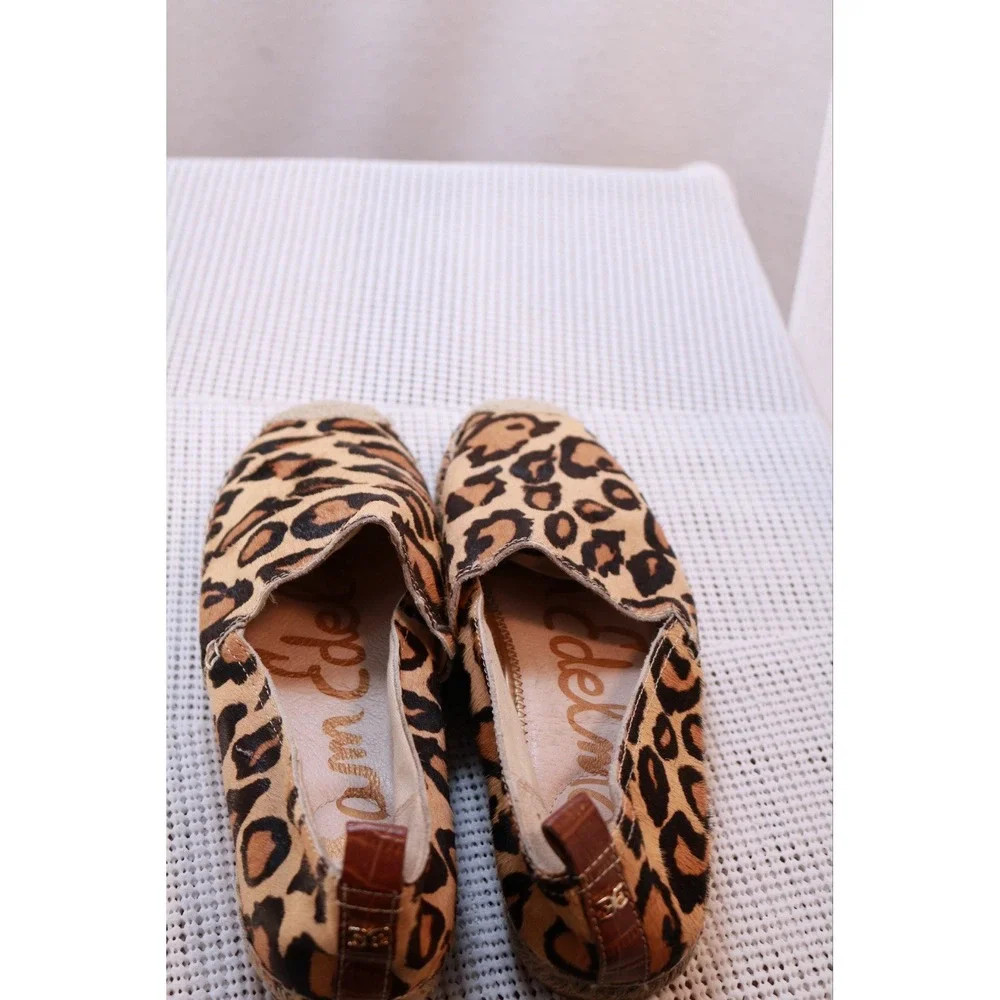 Sam Edelman Womens Leopard Print Haircalf Espadrille Flats Brown Tan Size 6.5